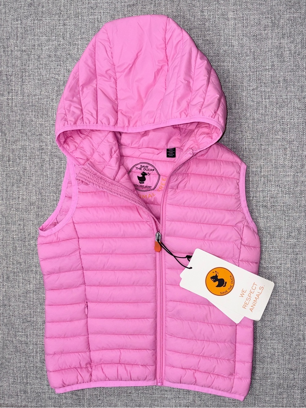 Save The Duck Kids Pink Packable Hooded Puffer Vest size 4 NWT